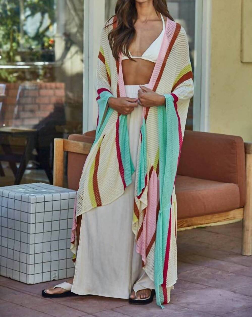 NEW BY TOGETHER striped open front knit cardigan in summer sangria